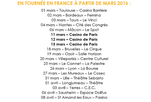 Tony Carreira défendra cet album sur scène puisqu’il sera en tournée partout en France dès Mars 2016.